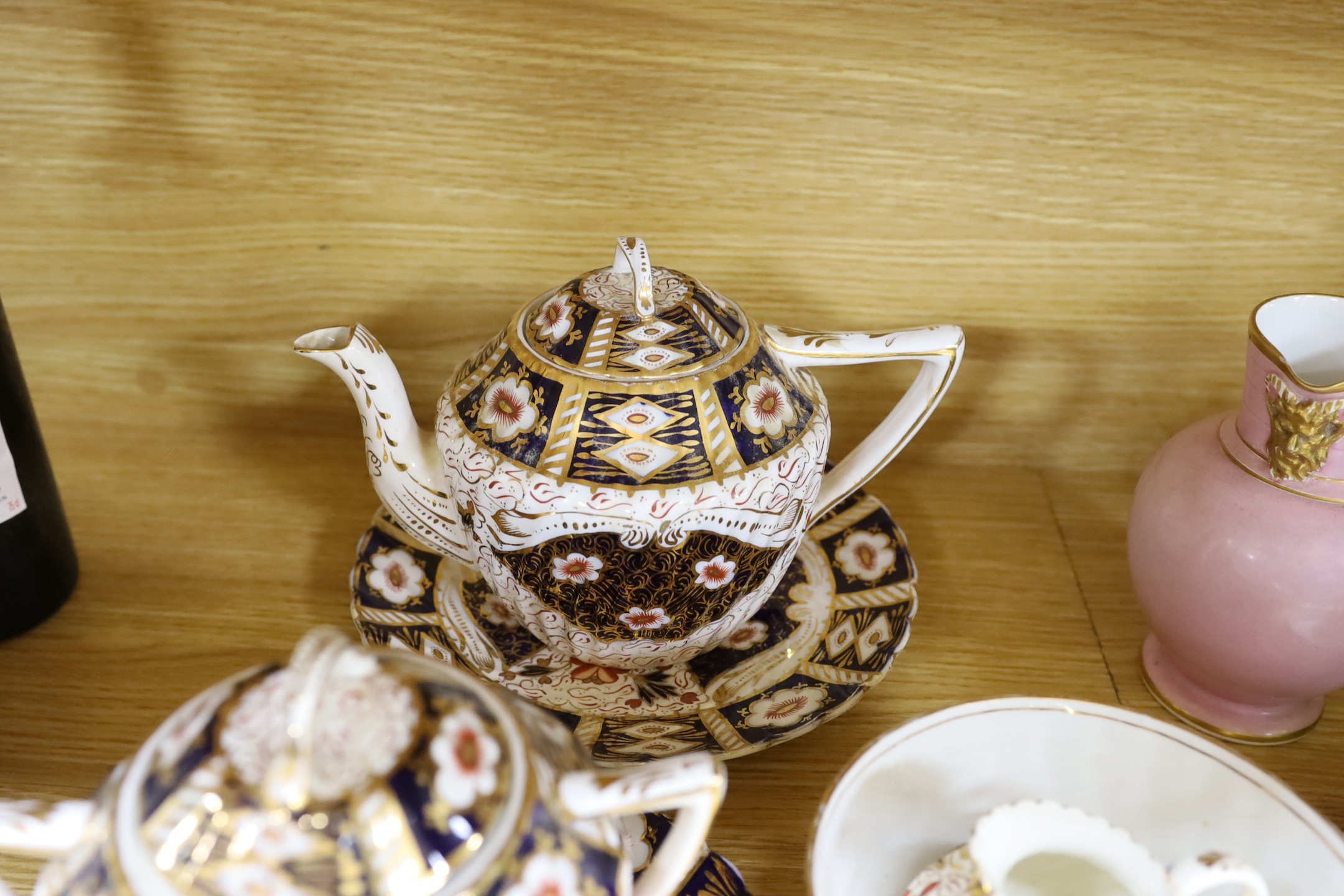 A pair of Victorian bone china figural dishes, an Imari pattern teaset, together with other wares